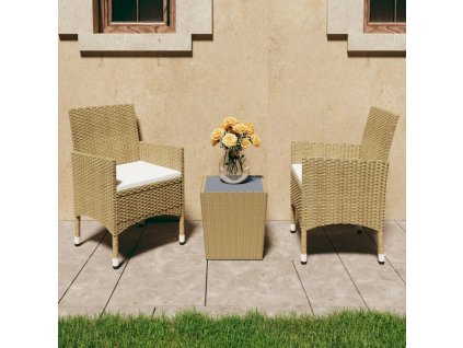 3-dielna bistro súprava béžová polyratan a tvrdené sklo 3058360