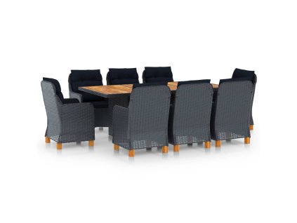 9-dielna vonkajšia jedálenská súprava s podložkami tmavosivá polyratanová 3060170