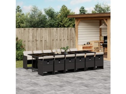 13-dielna záhr. jedálenská súprava s vankúšmi čierna polyratan 3210582