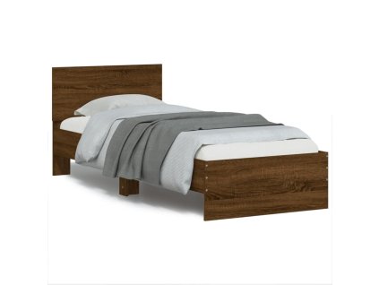 Posteľný rám s čelom a LED svetlami hnedý dub 90x190 cm 838840