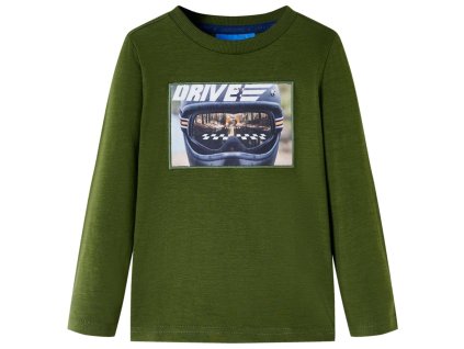 Detské tričko s dlhými rukávmi tmavé kaki 128 12637