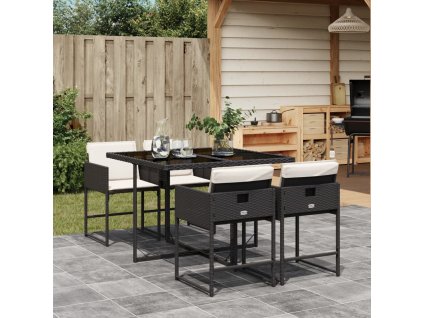 5-dielna záhradná jedálenská súprava a vankúše čierna polyratan 3211254