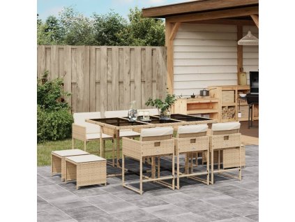 11-dielna záhradná jedálenská súprava vankúše béžová polyratan 3211330