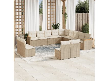 13-dielna záhradná súprava pohoviek s vankúšmi béžová polyratan 3226485