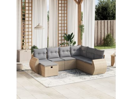 7-dielna záhr. jedálenská sada s vankúšmi mix béžovej polyratan 3264145