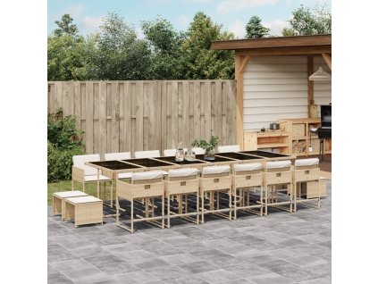 17-dielna záhrad. jedálenská sada vankúše mix béžovej polyratan 3211366