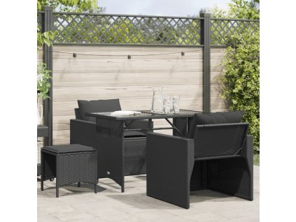 4-dielna záhradná sedacia súprava s podložkami čierna polyratan 366359