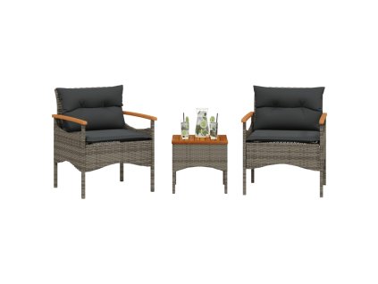 3-dielna záhradná sedacia súprava s vankúšmi sivá polyratanová 368405