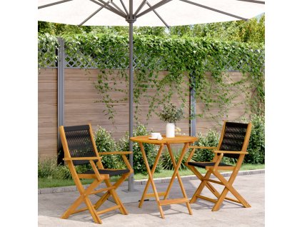 3-dielna bistro súprava čierna polypropylén+drevený masív 3281853