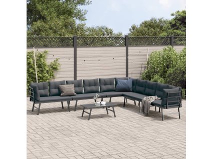 Záhradné lavičky s vankúšmi 5 ks čierne práškovaná oceľ 3283712