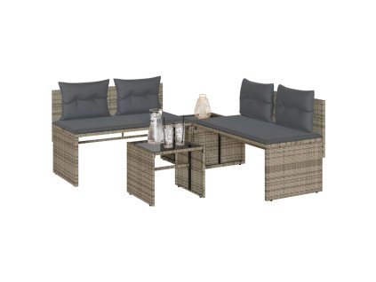 4-dielna záhradná sedacia súprava a vankúše polyratan sivá 4003880