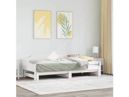 Vysúvacia denná posteľ biela 90x190 cm masívna borovica 850909