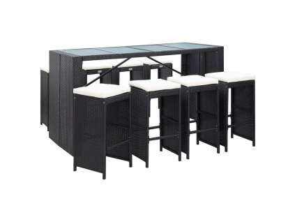 9-dielna vonkajšia barová súprava polyratanová čierna 49569