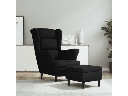 Kreslo wingback s podnožkou čierne zamatové 3115937