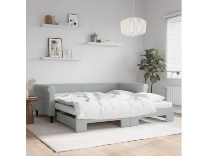 Rozkladacia denná posteľ s matracmi bledosivá 100x200 cm zamat 3197802