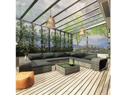 10-dielna záhradná sedacia súprava s vankúšmi polyratanová sivá 46816