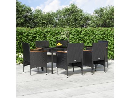 7-dielna záhradná jedálenská súprava s vankúšmi čierna 3156633