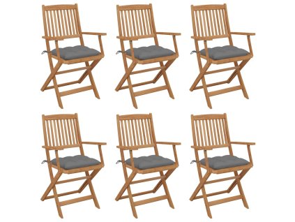Skladacie záhradné stoličky s podložkami 6 ks akáciový masív 3065477