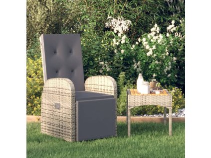 Sklápacie záhradné kreslo s podložkou, polyratan, sivé 47677