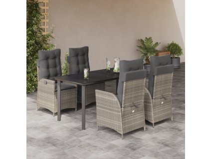 5-dielna záhradná jedálenská sada vankúše bledosivá polyratan 3213288