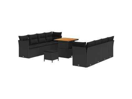 Súprava záhradných pohoviek s vankúšom 11 pcs Čierna polyratan 3363404