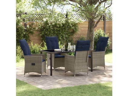 Súprava stola a stoličiek s vankúšom 5 pcs Sivá PE ratan 3379593