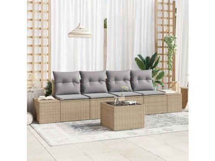 Sada pohoviek s vankúšom 5 pcs Beige a svetlo šedá polyratan 3346930