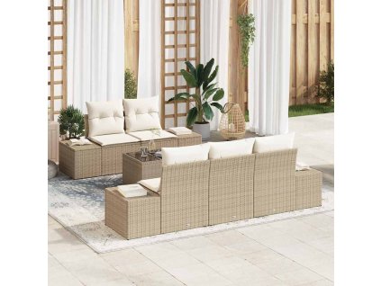 Súprava záhradných pohoviek s vankúšom 6 pcs Béžová polyratan 3346941