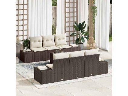 Súprava záhradných pohoviek s vankúšom 7 pcs Hnedá polyratan 3346948