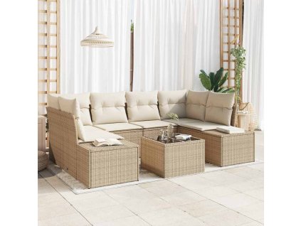 Súprava záhradných pohoviek s vankúšom 7 pcs Béžová polyratan 3346961