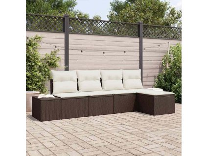 Súprava záhradných pohoviek s vankúšom 5 pcs Hnedá polyratan 3347018