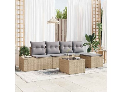 Súprava záhradných pohoviek s vankúšom 6 pcs Béžová polyratan 3347030