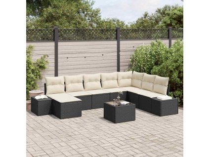 Súprava záhradných pohoviek s vankúšom 9 pcs Čierna polyratan 3347187