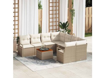 Súprava záhradných pohoviek s vankúšom 9 pcs Béžová polyratan 3347687