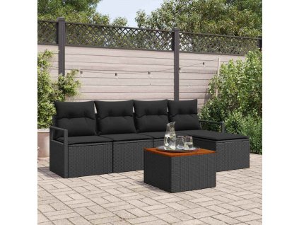 Súprava záhradných pohoviek s vankúšom 6 pcs Čierna Poly ratan 3347695