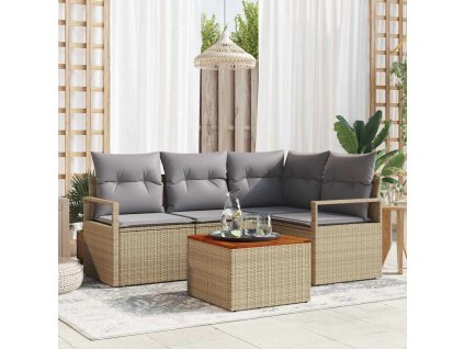 Súprava záhradných pohoviek s vankúšom 5 pcs Béžová Poly ratan 3347700