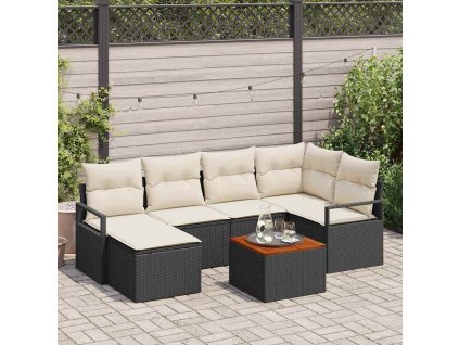 Súprava záhradných pohoviek s vankúšom 7 pcs Čierna Poly ratan 3347726