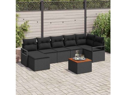 Súprava záhradných pohoviek s vankúšom 8 pcs Čierna Poly ratan 3347737