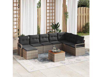 Súprava záhradných pohoviek s vankúšom 9 pcs Sivá polyratan 3347741