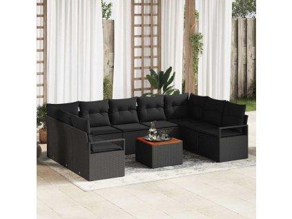 Súprava záhradných pohoviek s vankúšom 10 pcs Čierna Poly ratan 3347751