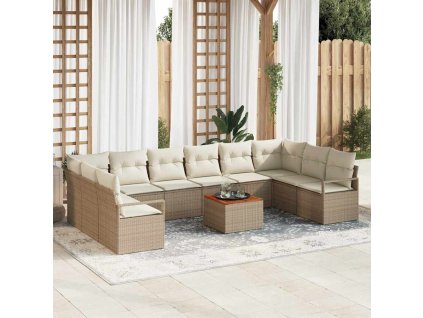 Súprava záhradných pohoviek s vankúšom 11 pcs Béžová Poly ratan 3347757