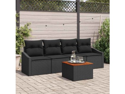 Súprava záhradných pohoviek s vankúšom 5 pcs Čierna polyratan 3347765