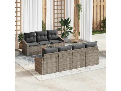 Súprava záhradných pohoviek s vankúšom 8 pcs Sivá polyratan 3347790