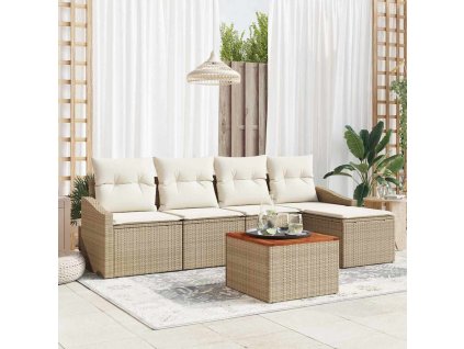 Súprava záhradných pohoviek s vankúšom 6 pcs Béžová polyratan 3347820