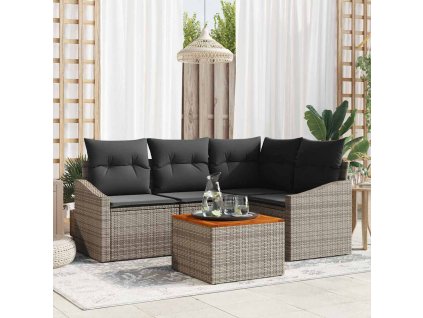 Súprava záhradných pohoviek s vankúšom 5 pcs Sivá polyratan 3347825