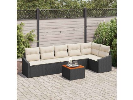 Súprava záhradných pohoviek s vankúšom 7 pcs Čierna polyratan 3347838