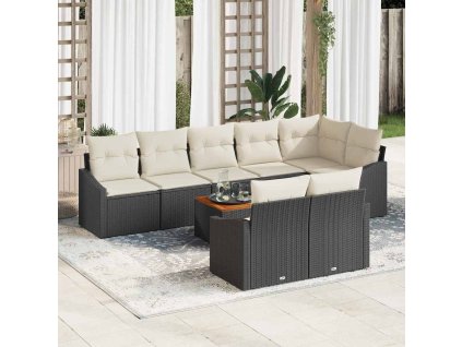 Súprava záhradných pohoviek s vankúšom 9 pcs Čierna polyratan 3347845