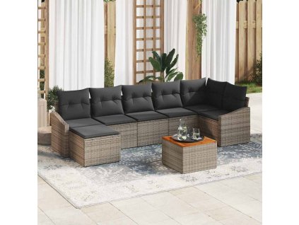 Súprava záhradných pohoviek s vankúšom 8 pcs Sivá Poly ratan 3347860