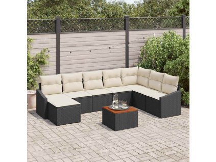 Súprava záhradných pohoviek s vankúšom 9 pcs Čierna Poly ratan 3347866
