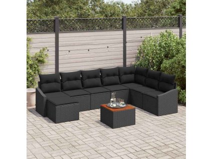 Súprava záhradných pohoviek s vankúšom 9 pcs Čierna Poly ratan 3347870